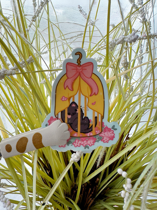 Playful Cat Cage Vinyl Sticker