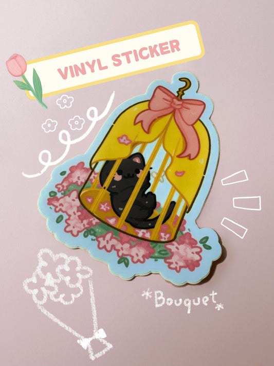 Playful Cat Cage Vinyl Sticker