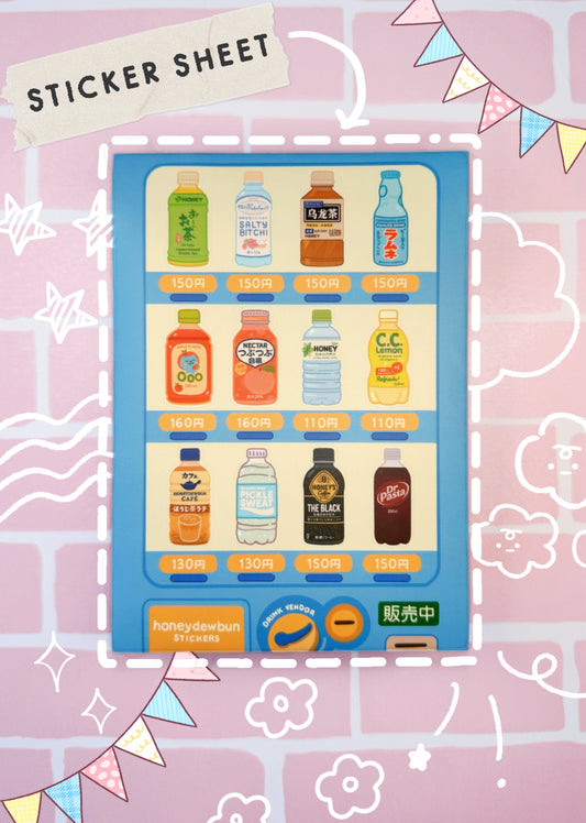 Drink Bottles Vending Machine - A6 Sticker Sheet