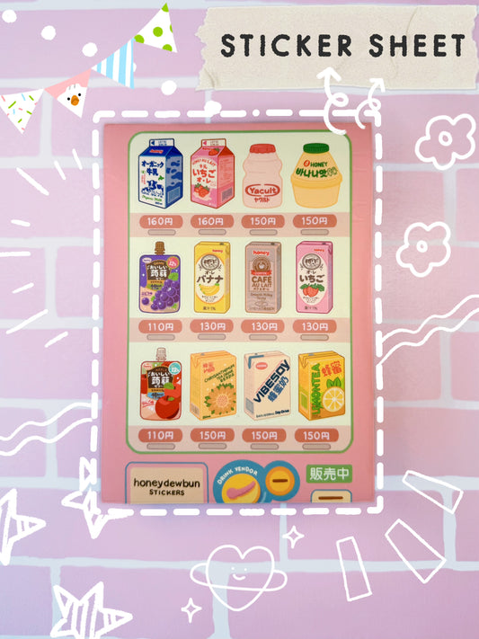 Drink Cartons Vending Machine - A6 Sticker Sheet